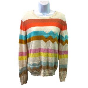 Jumper 1234 Cashmere Sweater Cream Multicolor Striped Wool Pullover Sz 2